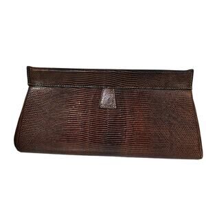 Vtg 1950s ESCORT BAG Brown Genuine Lizard Skin Clutch Purse MCM Exotic Leather